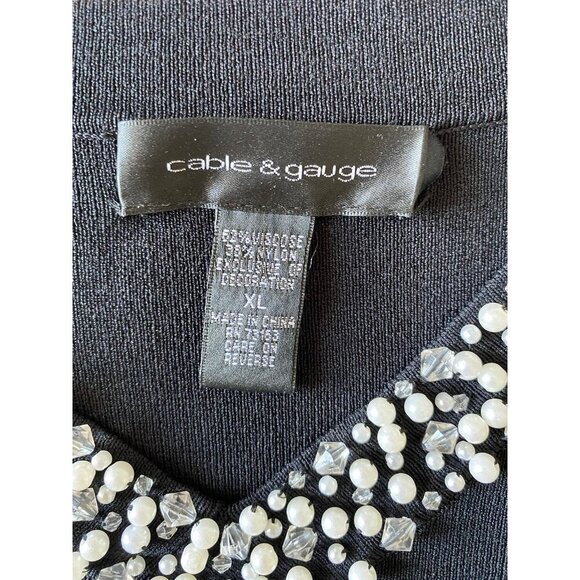 Cable and Gauge, Women's Stone Design Stretch Blouse, Black, Nylon, Viscose. - Picture 5 of 5